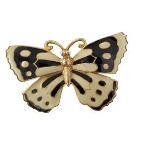 Vintage Enamel Wood-Nymph Butterfly Brooch Pin Dainty Gold Tone Collectible EUC